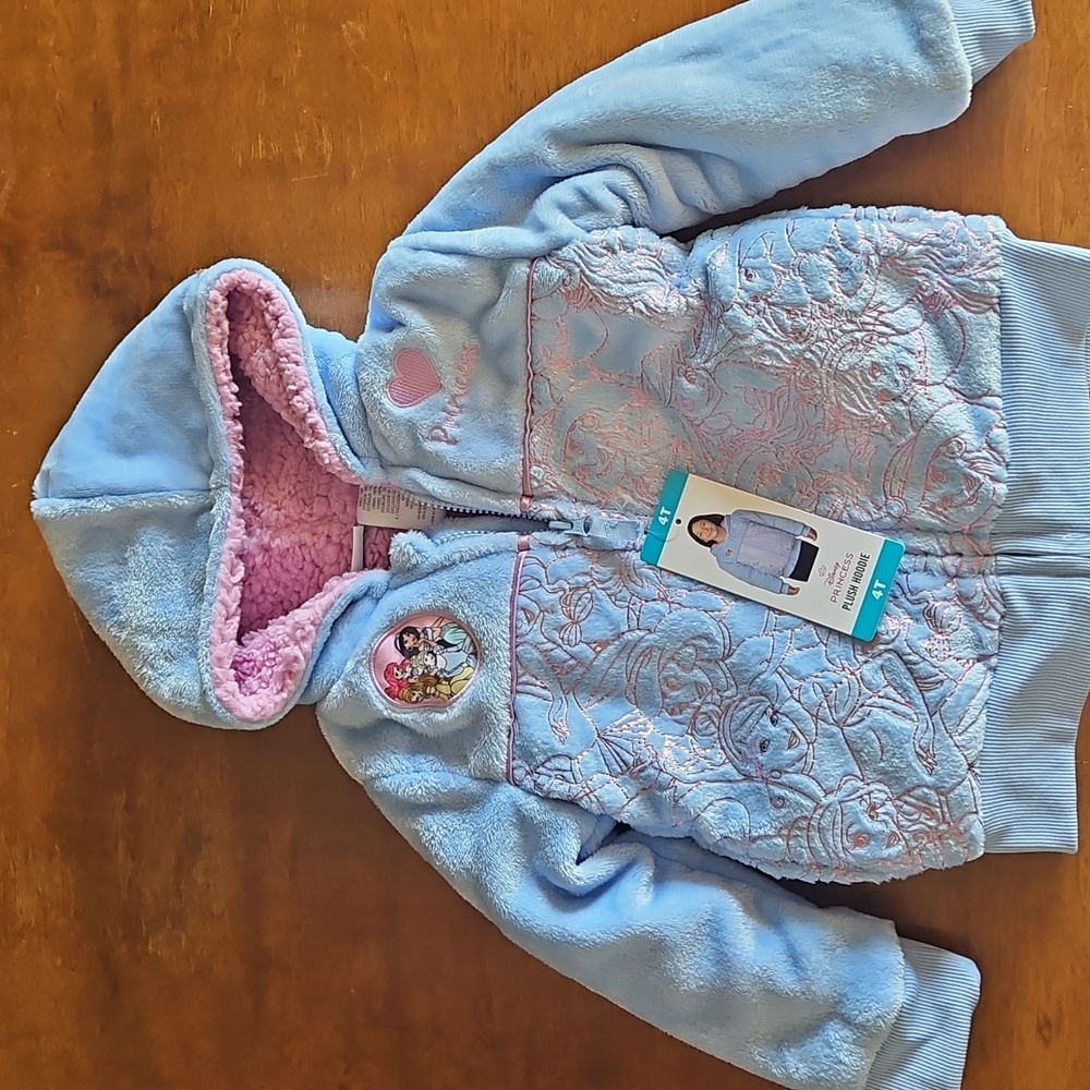 Disney Princess Kids Plush Hoodie BLUE And PINK Size T4
